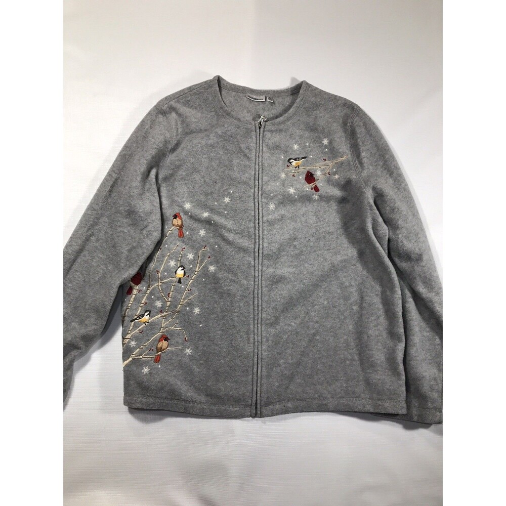 Croft Barrow Womens XL Sweater Zip Cardigan Red Gray Cardinals Snowflake Cottage